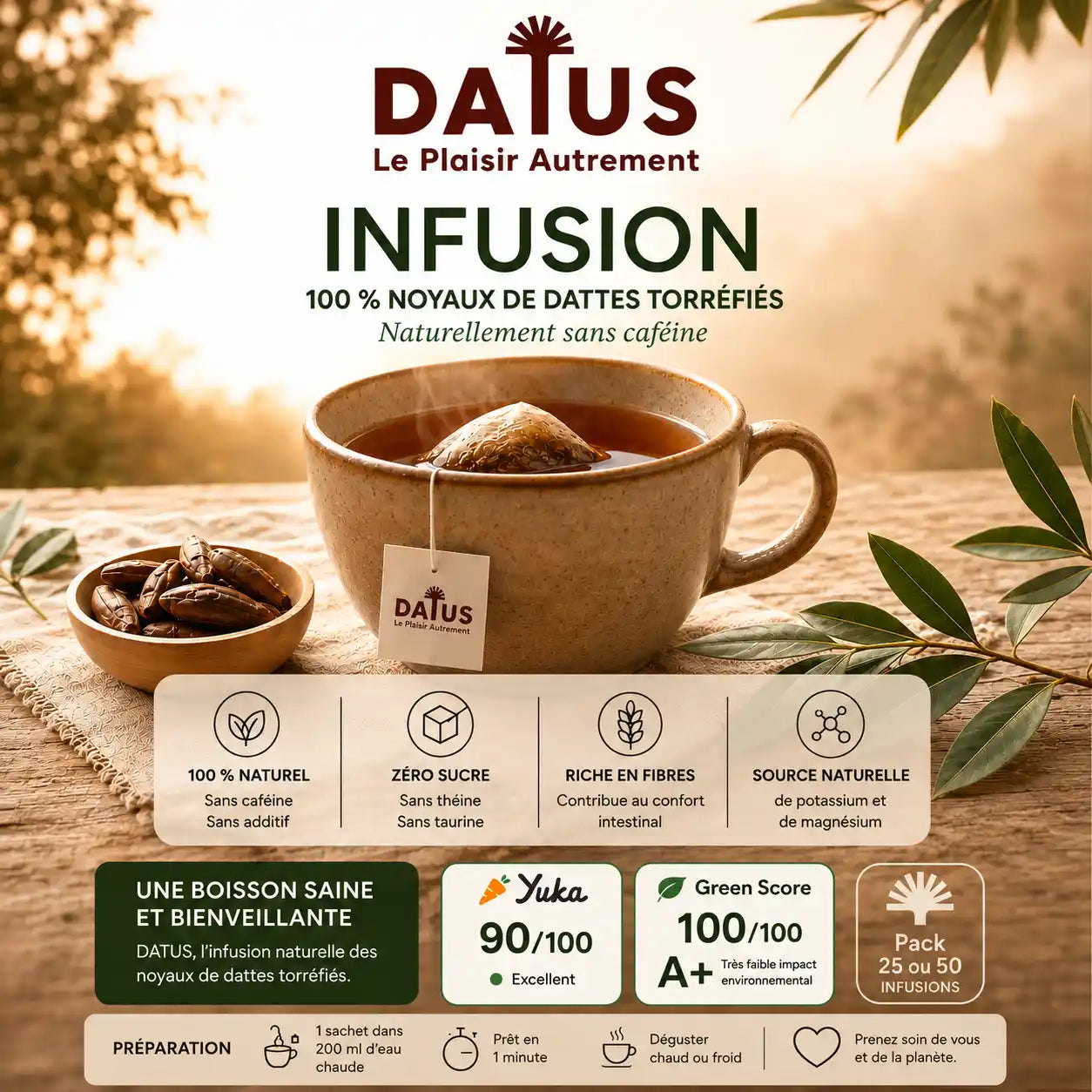 DATUS Infusion | L’alternative naturelle au thé sans théine à base de noyaux de dattes