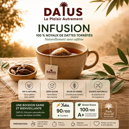 DATUS Infusion | L’alternative naturelle au thé sans théine à base de noyaux de dattes