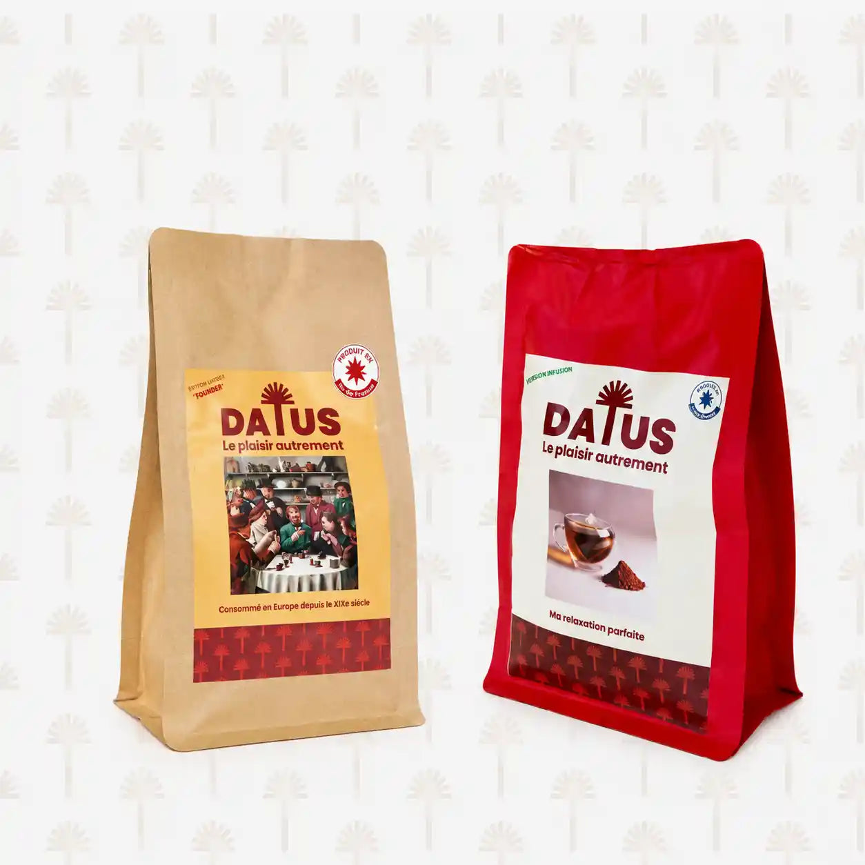Pack Duo Découverte 1 Mois DATUS avec 200 g de noyaux de dattes moulus et 25 infusions, naturellement sans caféine