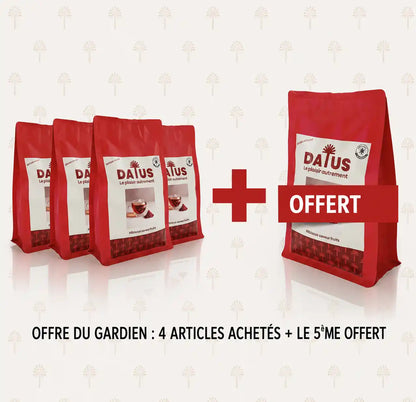 Pack Famille DATUS infusions de noyaux de dattes, 4 sachets achetés et 1 offert, naturellement sans caféine, boisson chaude type thé sans théine
